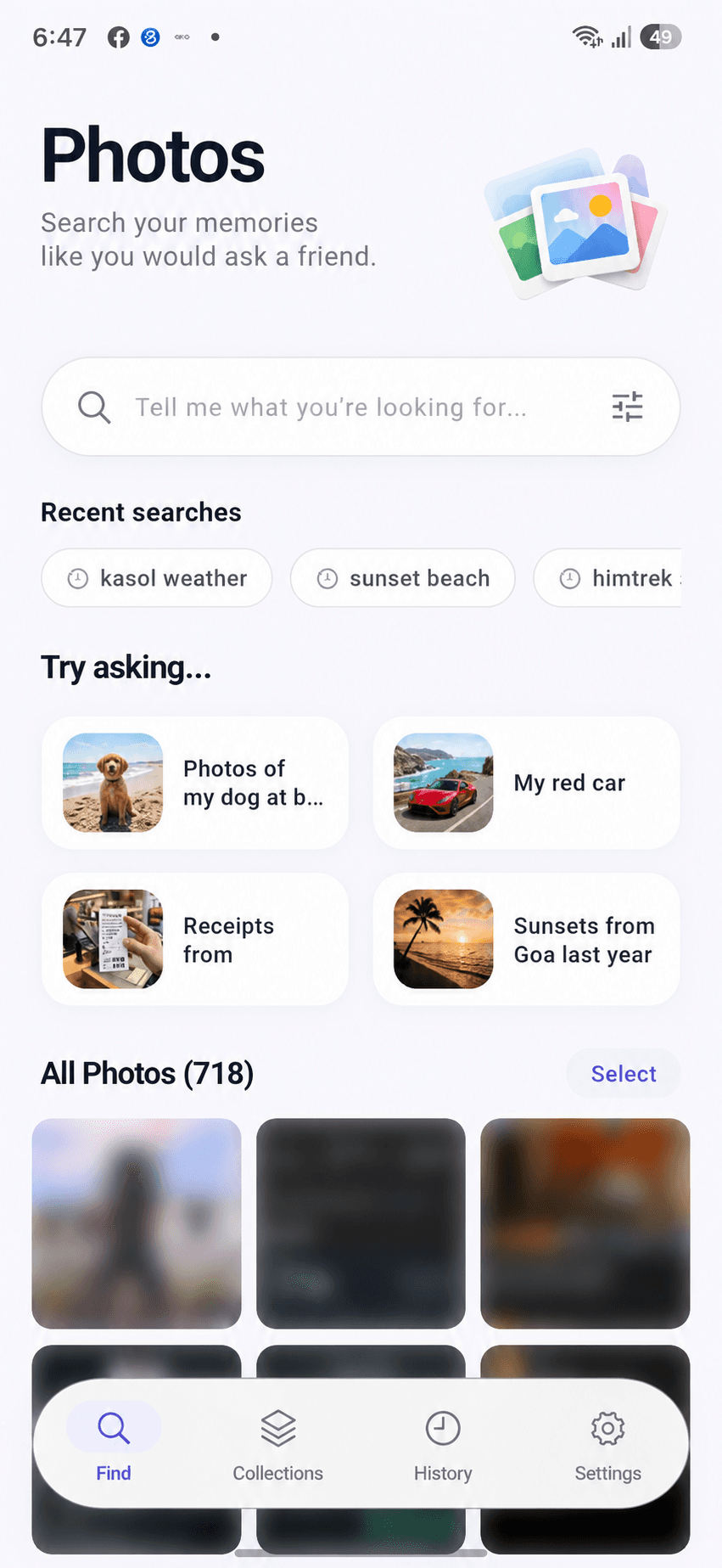 Glimpse natural language search interface