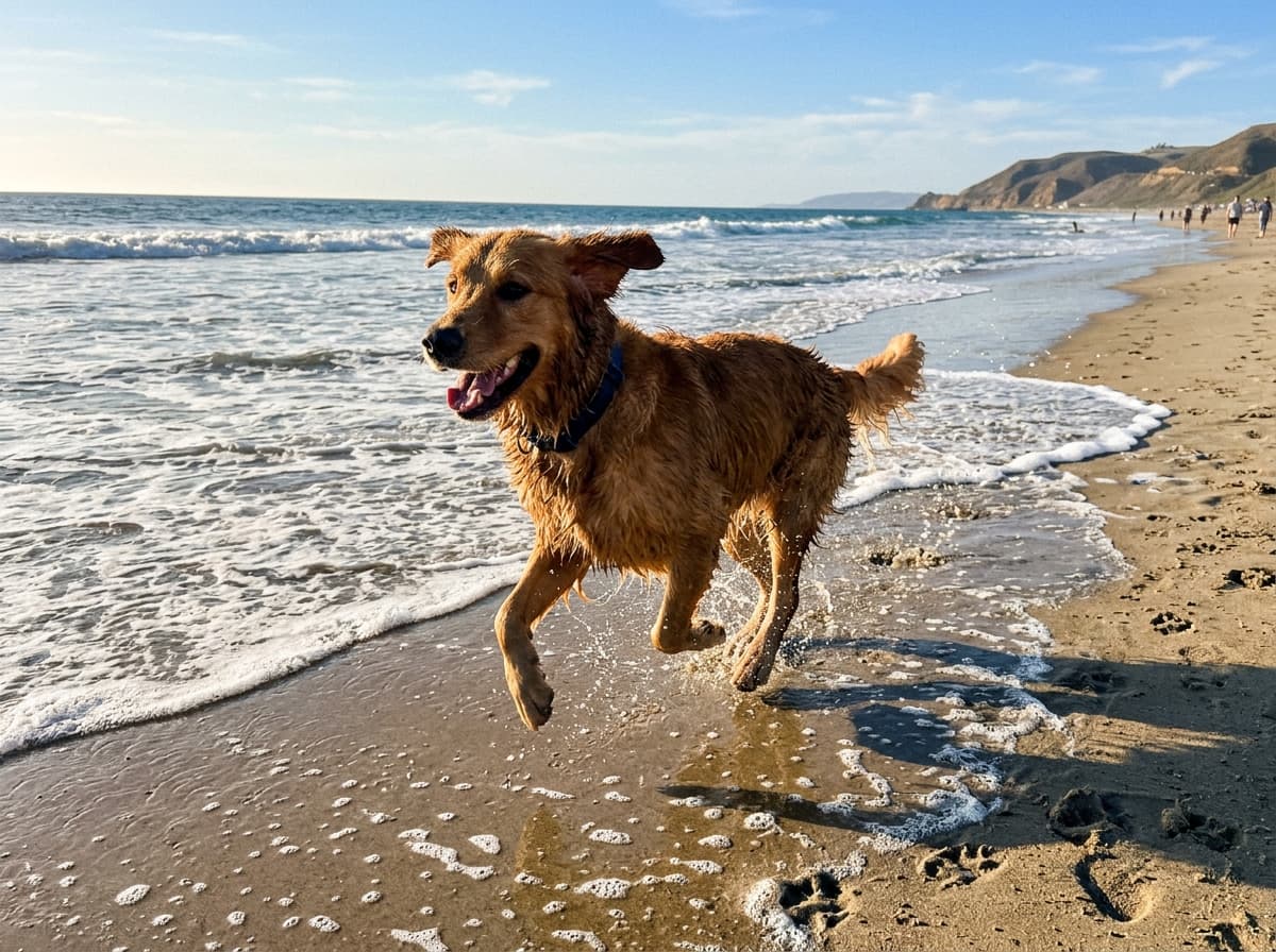 Golden retriever at beach