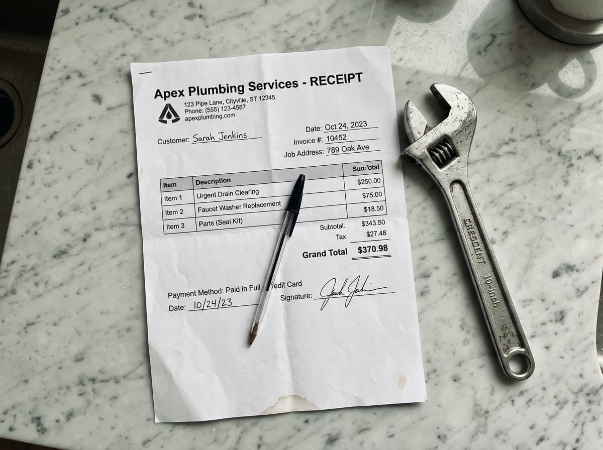 Plumber invoice from Apex